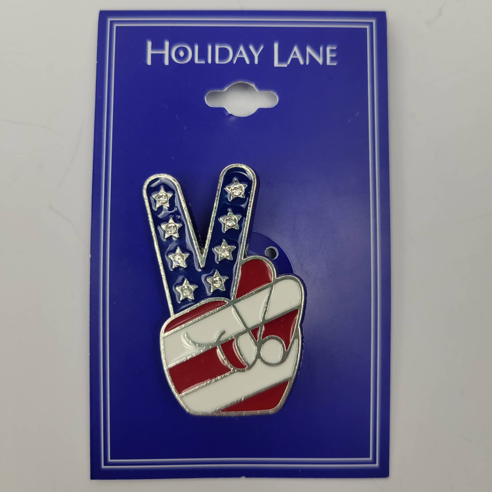 Holiday Lane Silver-Tone Pave Red White Blue Peace Sign Pin 250th Anniversary 18$